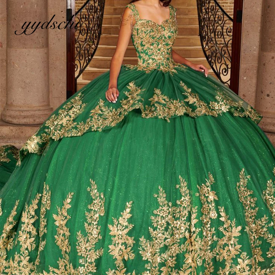 Customized Luxury Dresses Party Shiny Elegant Applique Lace Evening Court Train Prom Dress for Women Tulle 2024 Green Ball Gown