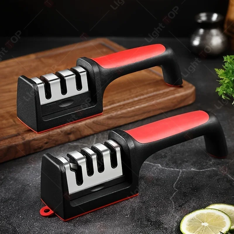 Multi-Functional 3/4-Segment Knife Sharpener Kitchen Sharpening Stone Grinder Hand-Held 3/4-Purpose Black Whetstone Sharpener