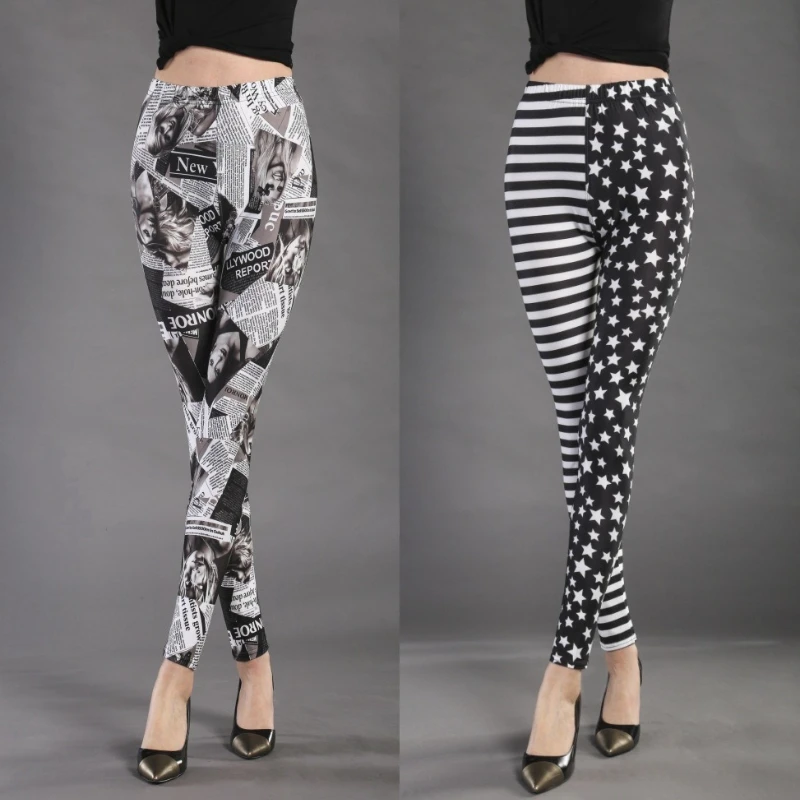 Women Fashion Printed Leggings High Stretch Slim Skinny Pants Streetwear Graffiti Star Striped Pattern Outerwear Trousers
