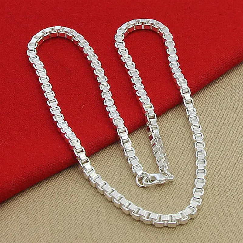 

925 Sterling Silver 4MM Box Chain Necklace For Men Women Wedding Party Charms Fashion Jewelry Birthday Gifts