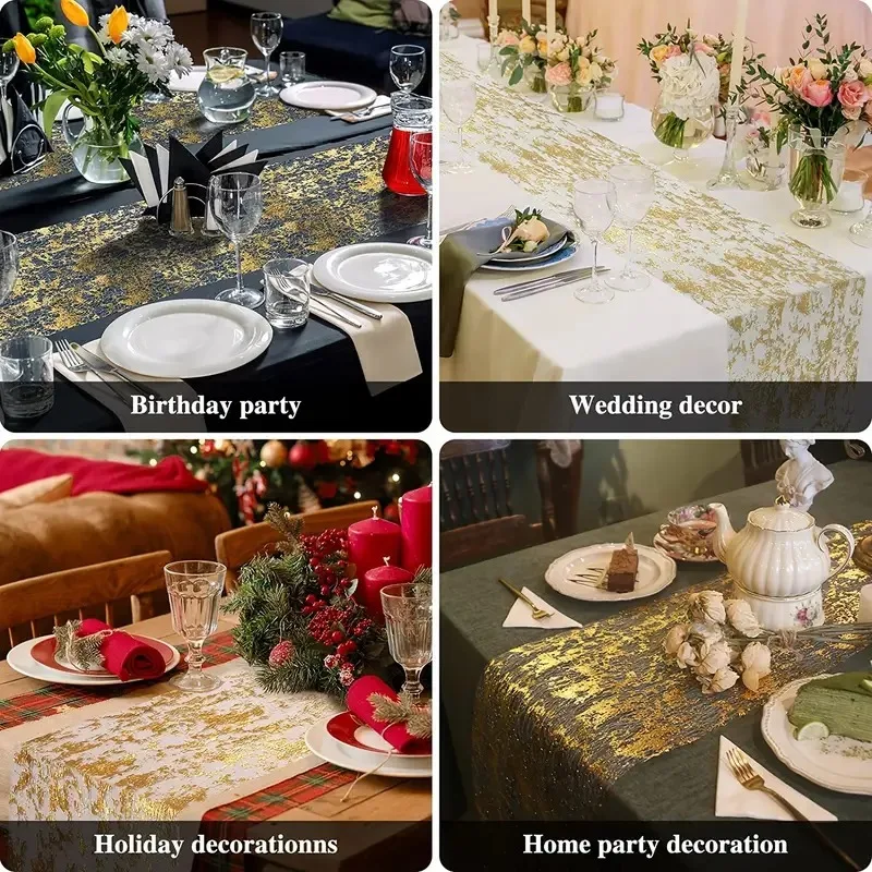 Golden Table Runner Wedding Decoration Gold Table Runner Party Goldfoil Mesh  Sequin  Roll Dining Tablecloth  Wedding Birthday