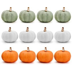 Decorazioni autunnali zucche artificiali 12 pezzi zucche sfuse assortite arancione bianco verde decorazioni di zucca del ringraziamento Harvest