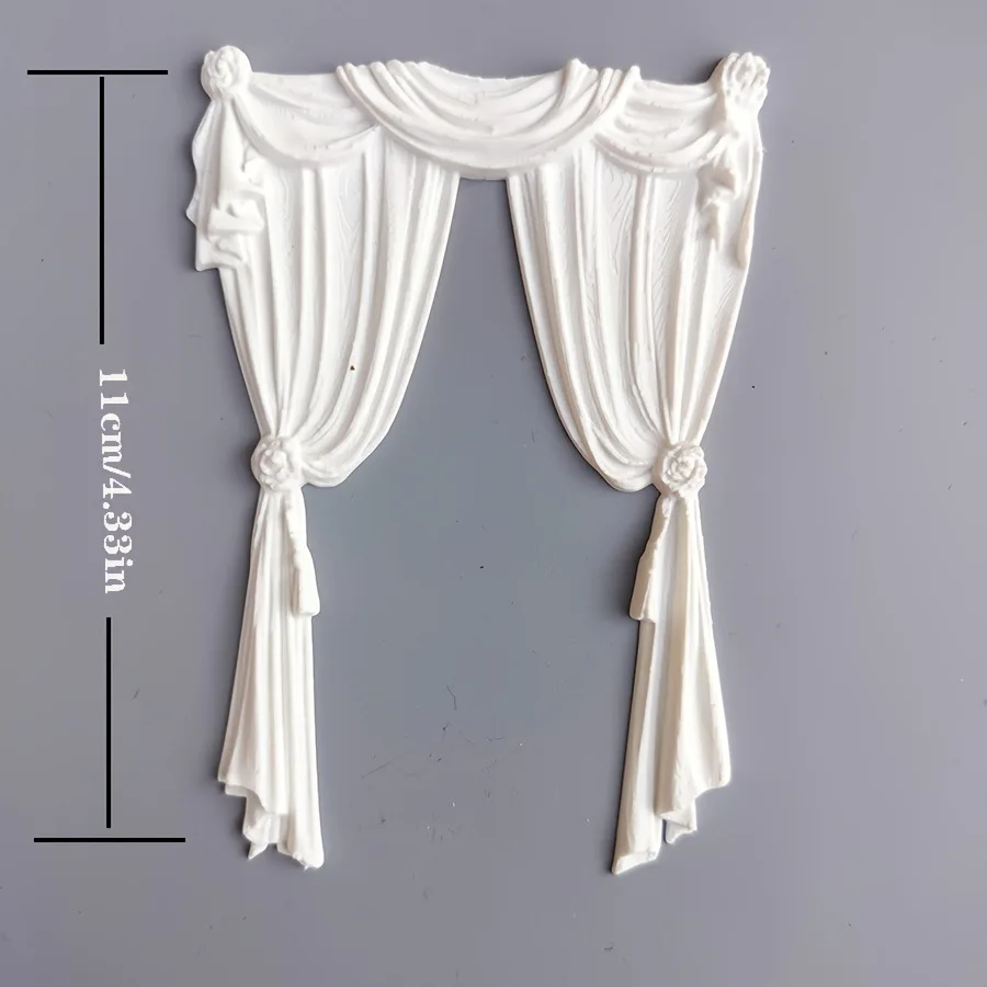 Miniature Dollhouse Curtain with Flower Ties, 1/12 Scale White Window Drape for Dollhouse Decor