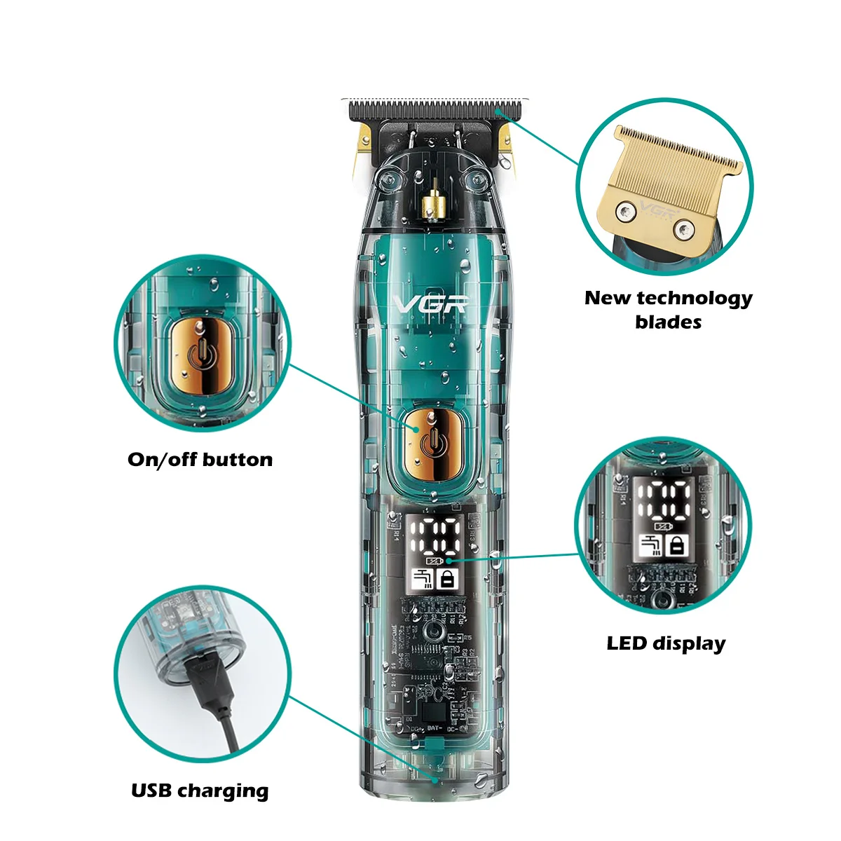 V-961 Professional Hair Clipper for Men Barber Waterproof Hair Trimmer Rechargeable Beard Trimmer Shaving Hair Cutting Machine