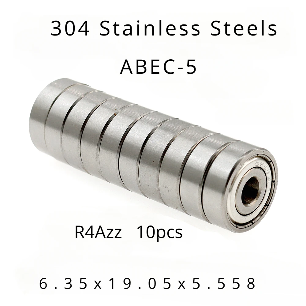 

High Performance 304 Stainless Steel ABEC-5 Non-standard Inch Bearing R4Azz 6.35x19.05x5.558mm of 10pcs - Stainless Steel