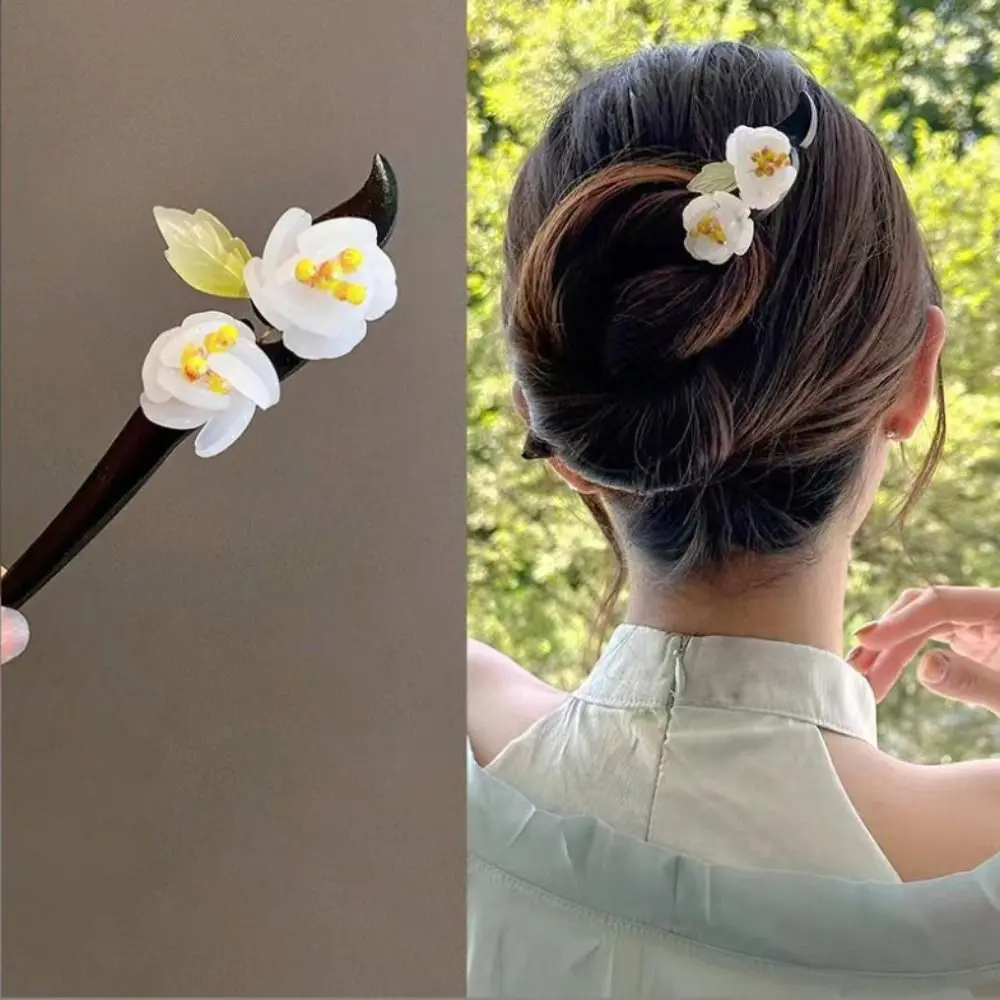 

Chinese Style Flower Wood Hair Stick Elegant Tassel Pearl Hair Stick Hanfu Hair Chopsticks Hair Accessories