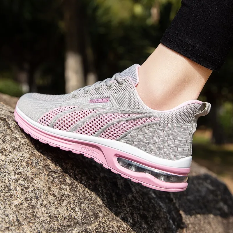 Women Running Shoes Ladies Breathable Sneakers Mesh Air Cushion Tennis Women\'s Sports Shoes Outdoor Lace Up Training Shoes