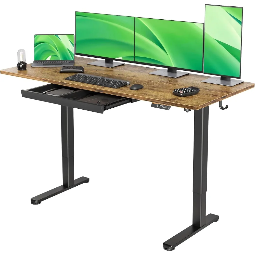 

Standing Desk with Drawers, 63x24 Inch Stand Up Electric Adjustable Height Sit Stand Desk Computer Workstation, Rustic Brown