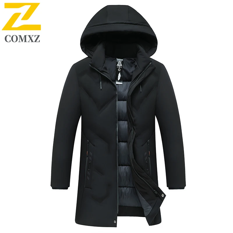 2025 Mens Long Winter Parka High Quality Solid Color Thick Down Cotton Warm Padded Jacket Snow Ski Cold-proof Hooded Coat Puffer