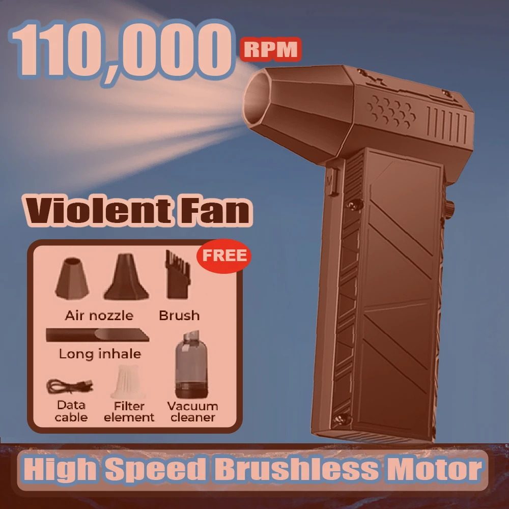 

Мощный турбовентилятор, беспроводной пылеочиститель, зарядка типа C, 110000 об/мин, бесщеточный струйный вентилятор для очистки пыли на открытом воздухе дома