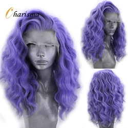 Parrucca anteriore in pizzo sintetico Charisma parrucche corte di colore viola per le donne parrucche Cosplay con attaccatura dei capelli naturale resistente al calore stile Bob corto