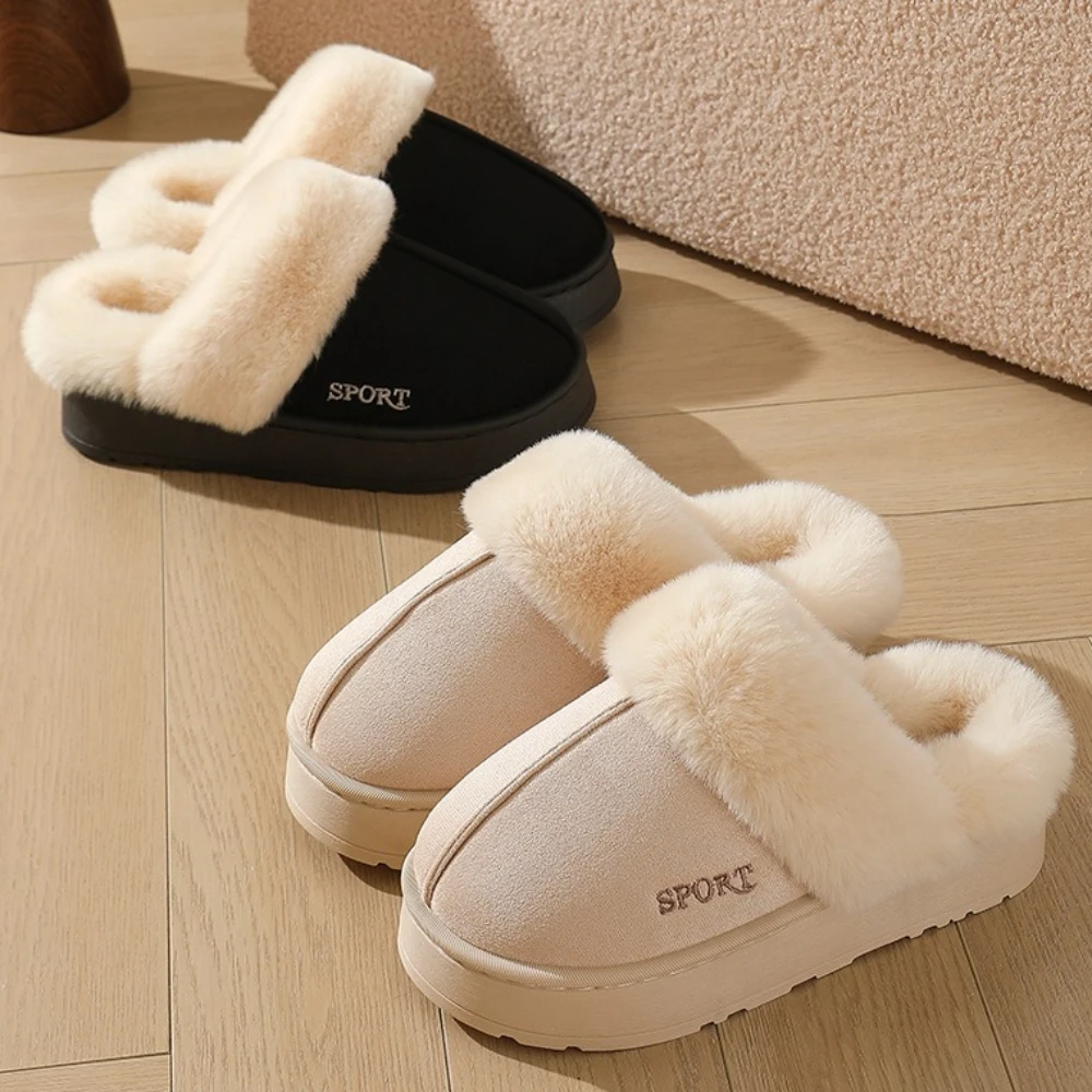 Winter Plush House Slippers for Couples Warm Indoor & Outdoor Cotton Shoes for Men & Women Fuzzy Home Footwear Bedroom Slippers view 4