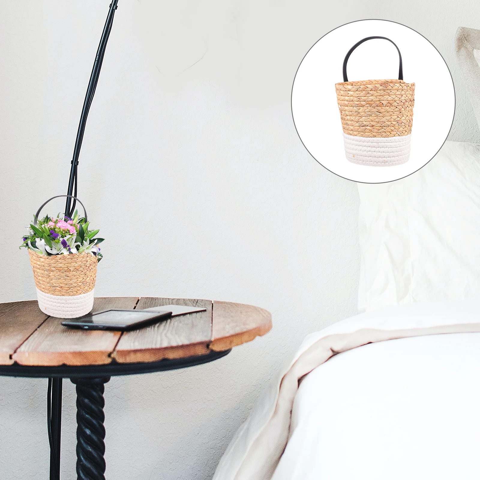

Storage Basket Seagrass Hanging with Handles Woven Rustic Baskets Planter Round