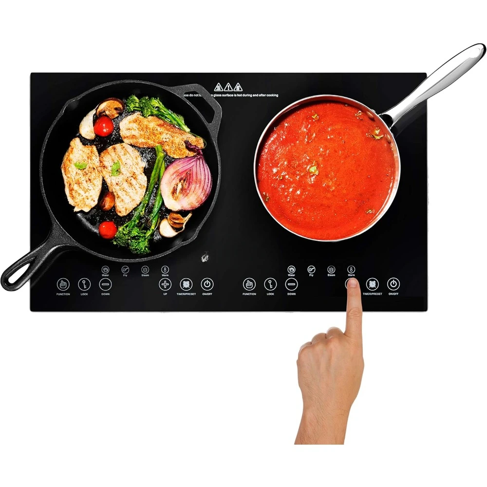 Electric Induction Cooker,1800W Digital Ceramic Dual Burner W/ Kids Safety Lock, Touch Sensor Control, Double Induction Cooktop