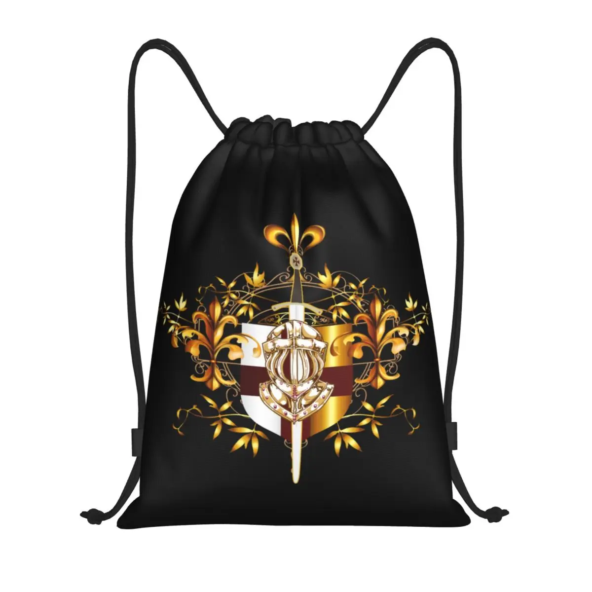 Knights Templar Cross Shield Symbol Medieval Sword Emblem Drawstring Backpack Sport Gym Sackpack Foldable Shopping Bag Sack