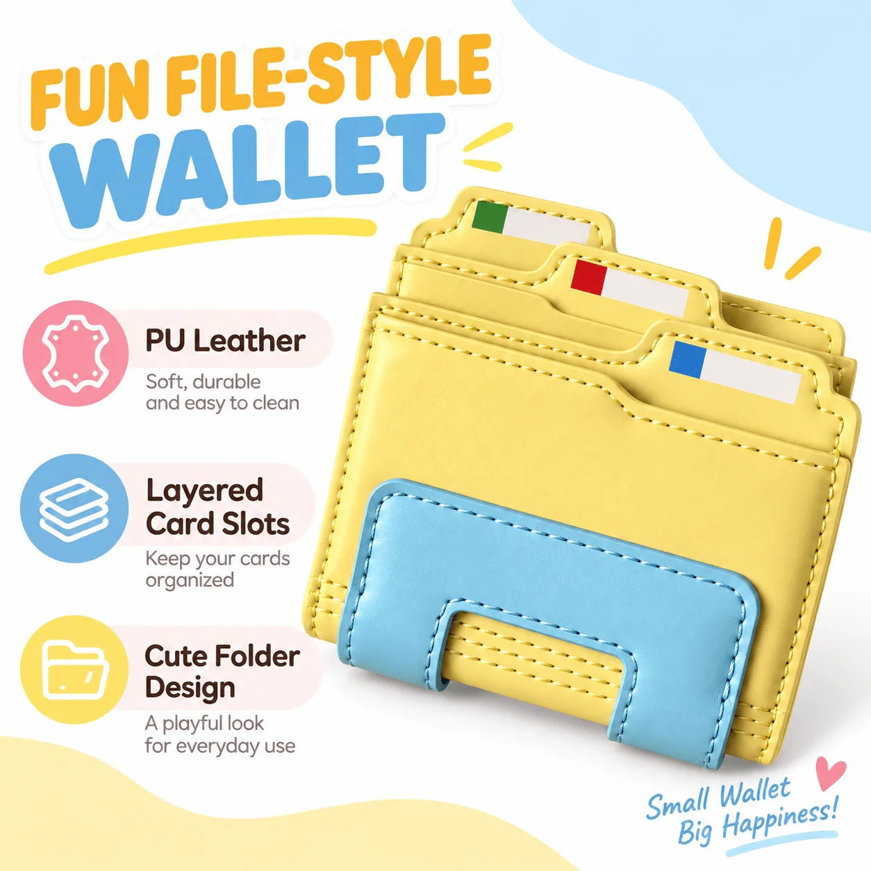 Cute Folder Shaped PU Short Wallet Multi Card Slots ID Card Holder Snap Closure Mini Coin Purse 2026 New