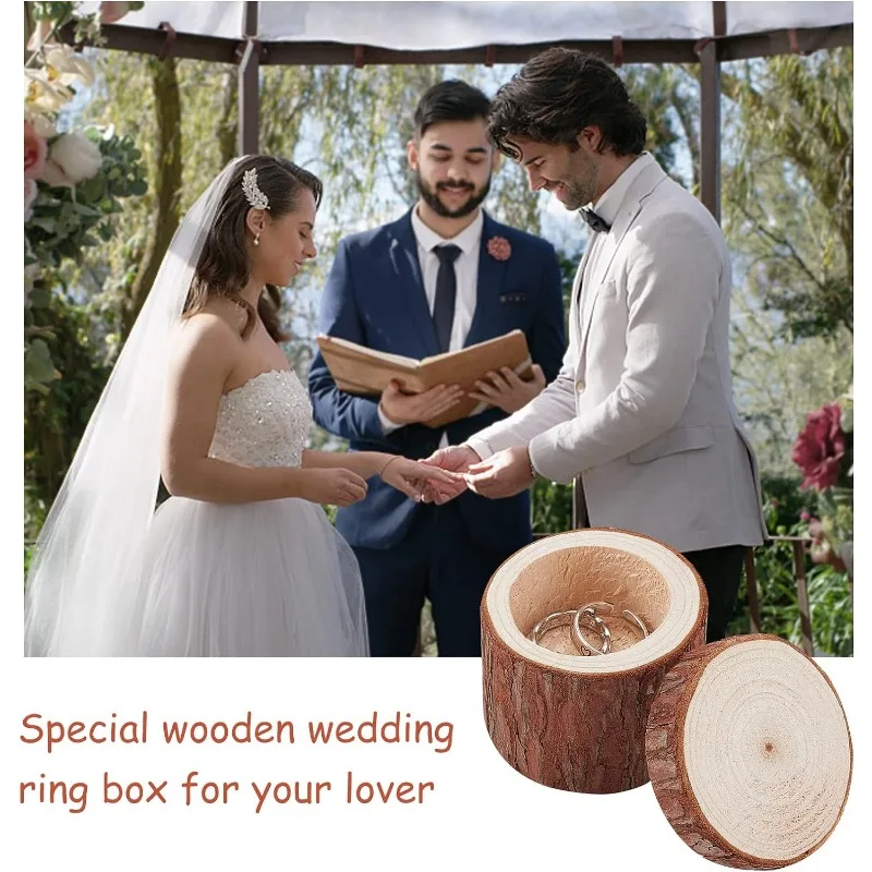 1pc Ring Box Wooden Ring Dish Storage Box Wedding Ceremony Wood Ring Bearer Box Rustic Ring Stand Jewelry Holder Storage Case