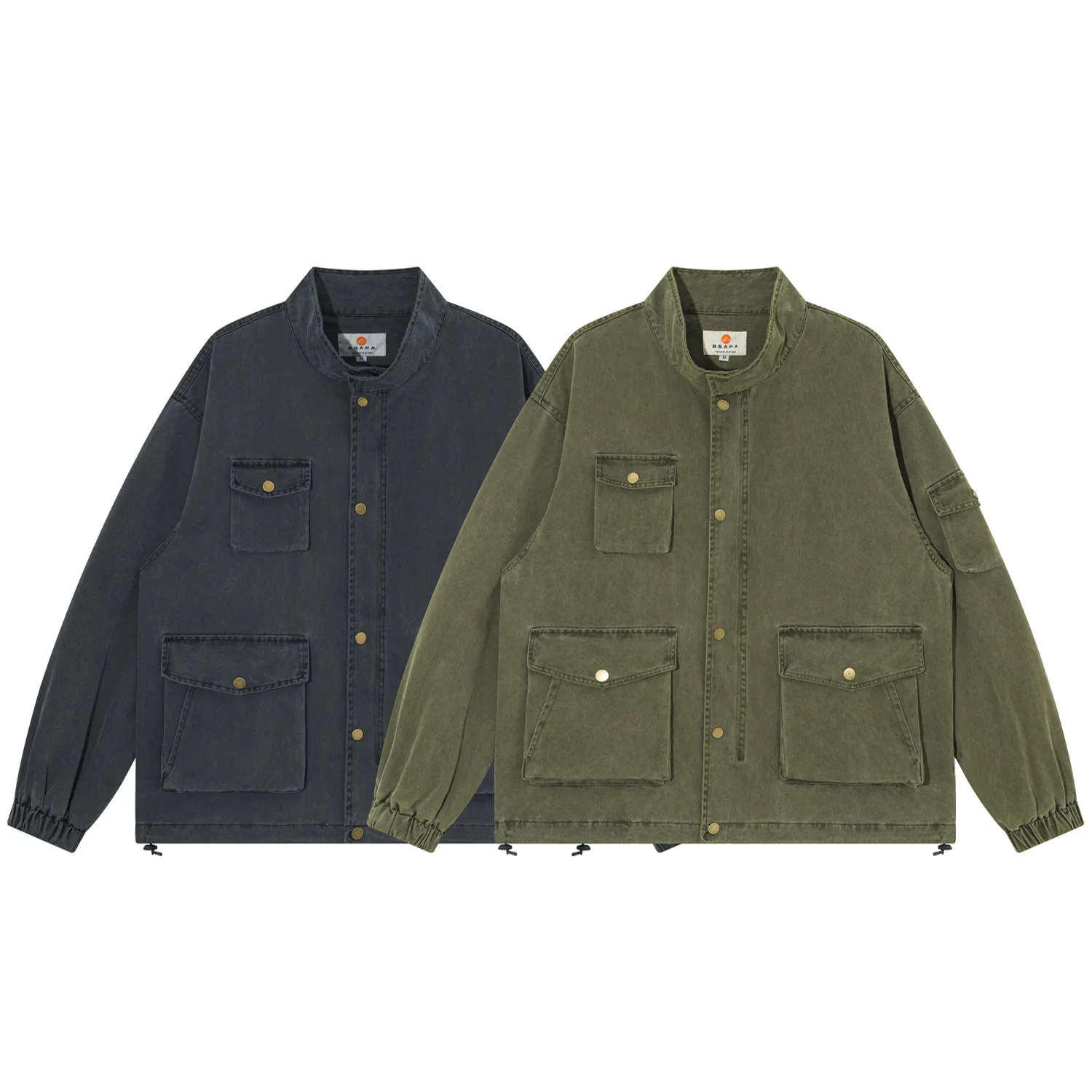 

Retro Japanese Sle Amekajie Waed Multi-ket Workwear Jaet Loose Fit Stand Collar for Men And Women Trendy Cotton Coat