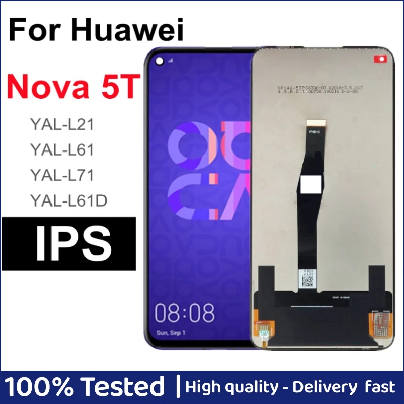 6.26\'\' Tested For Huawei Nova 5T Nova5T LCD Display Touch Screen Digitizer Assembly Parts Nova 5t 5 t YAL-L21 L61A L61D L71A LCD