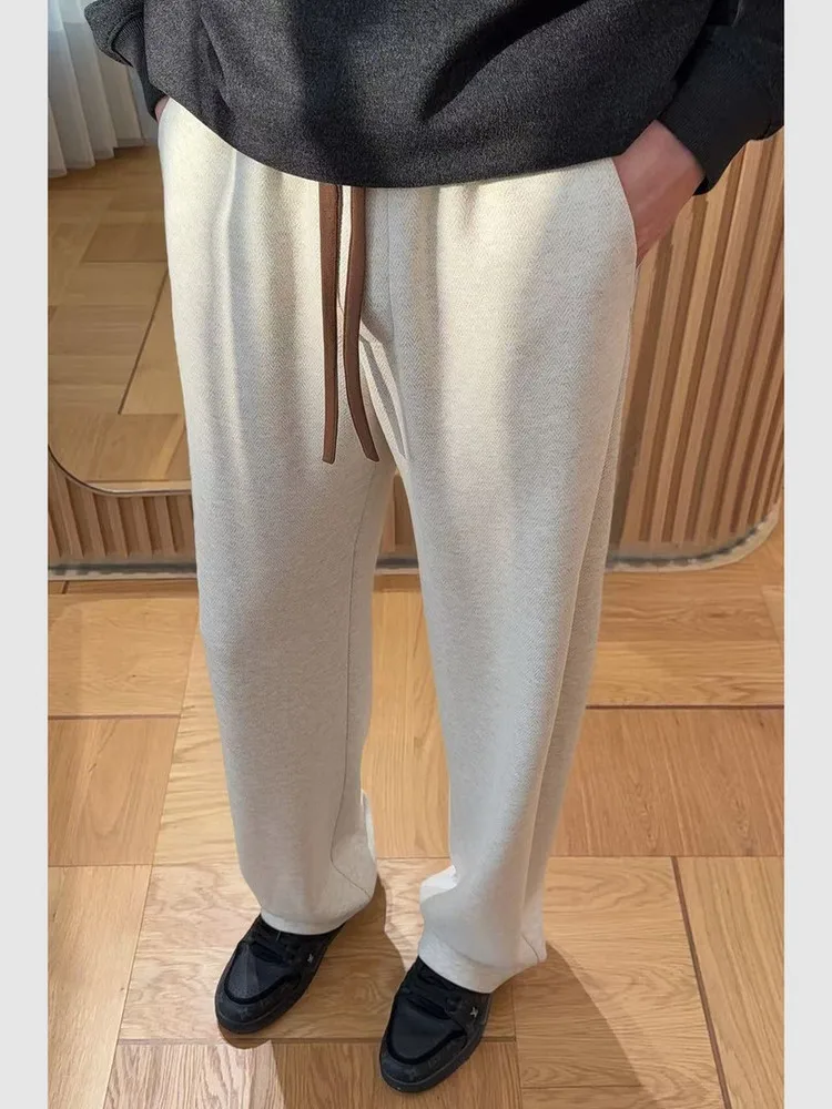 

Fall Winter Men's Casual Straight Leg Sport Pants Loose Luxury Simple Match All Seasons Trendy Elastic Waist mid Waist