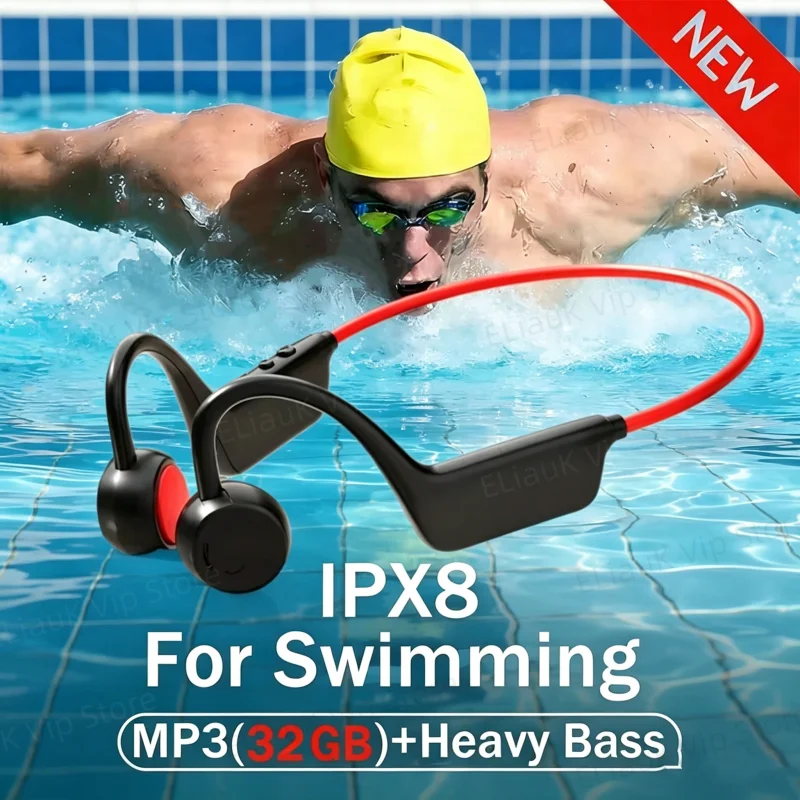 Nouveaux écouteurs à conduction osseuse sans fil, étanches IPX8, pour la natation et les sports, Bluetooth 5.4 avec micro pour l'exercice et le fitness