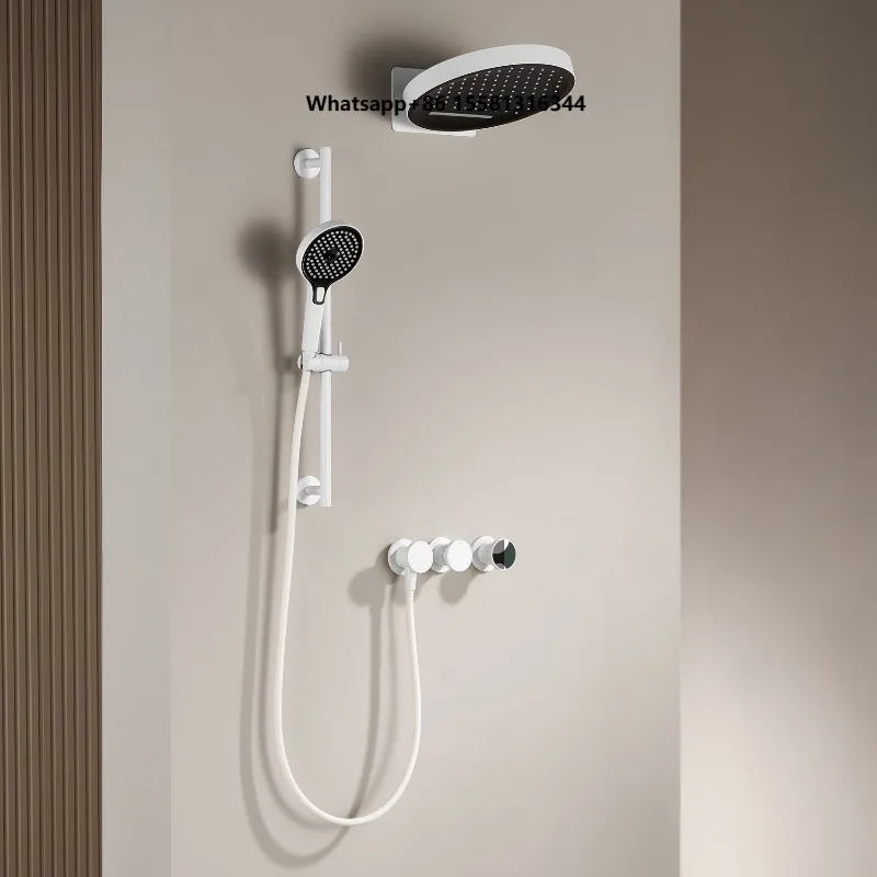 Concealed Ceiling-Mounted Recessed Shower HeadHot/Cold Water Set with Pressure Booster and Adjustable Height Shower Head Set