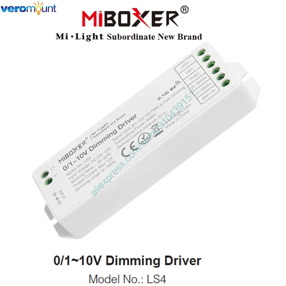 MiBoxer LS4 DC12V 24V 12A 0/1~10V PWM or Push Dimming Signal LED Dimming Driver for 5050 3528 Single Color LED Strip Light