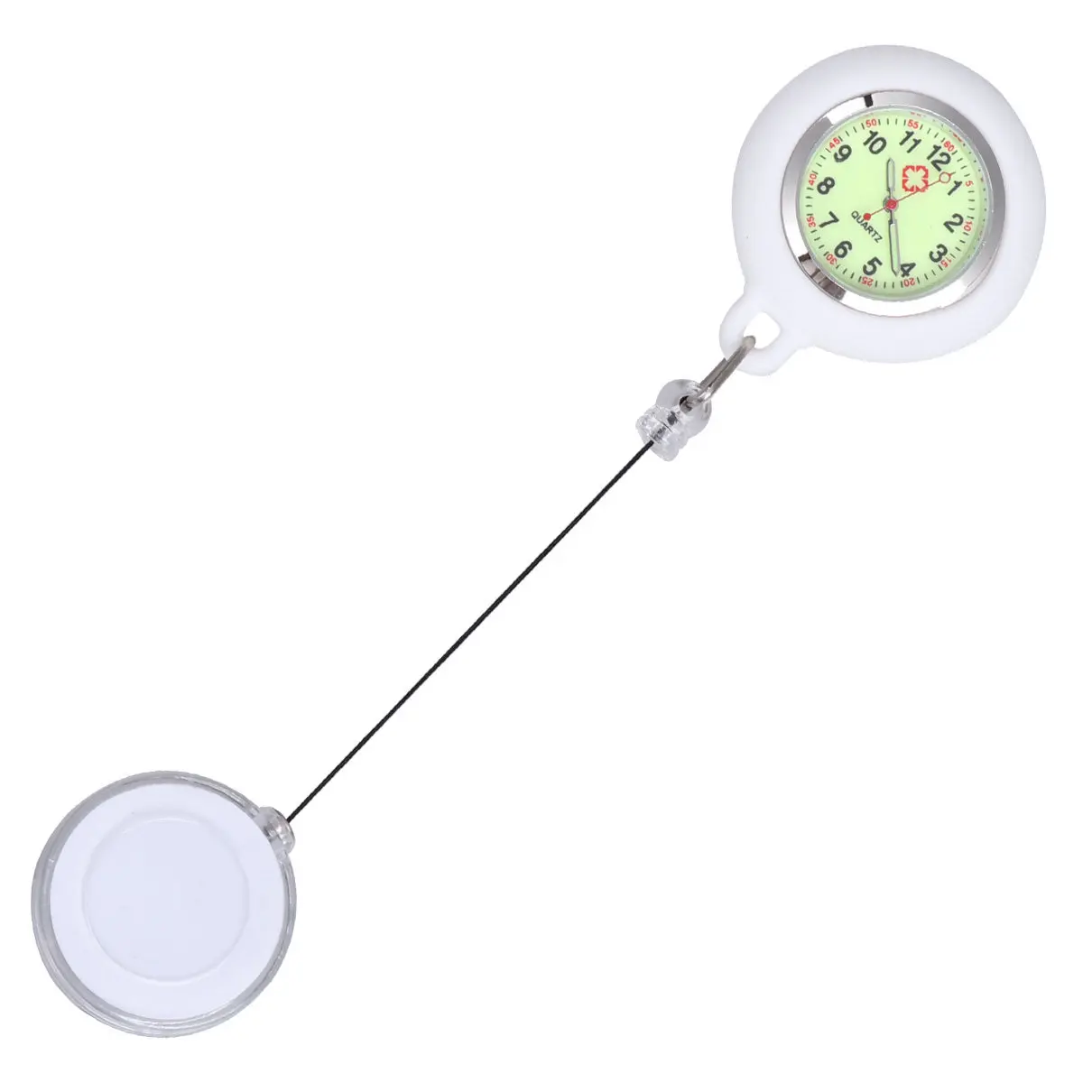 

Nurse Pocket Watch White Luminous Smiling Face Pattern Clip-on Hanging Badge Reel Lightweight Fob Watch for Students