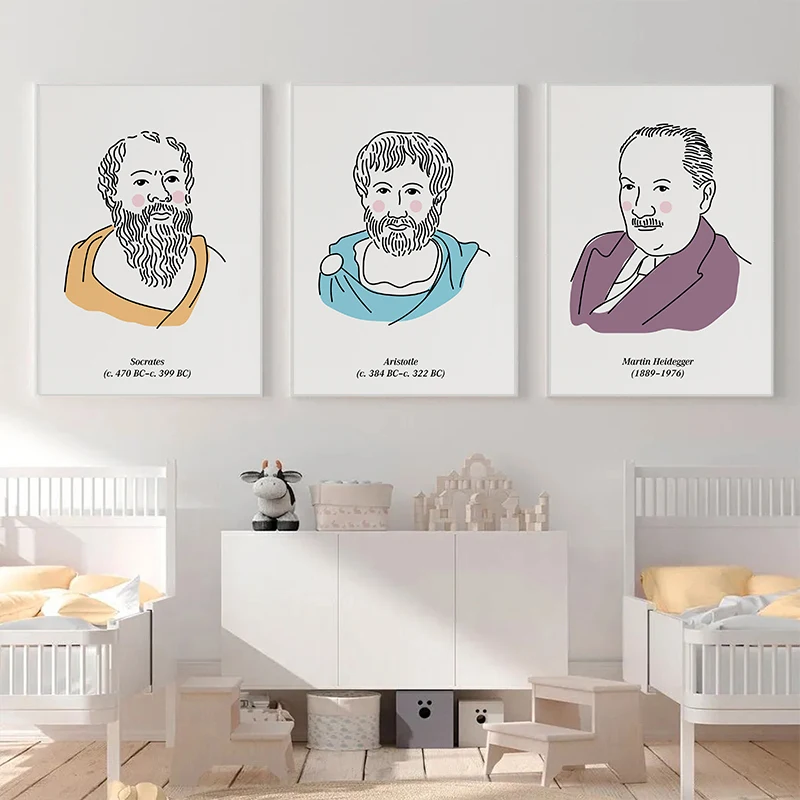 Thinker Philosopher Portrait Wall Art Print Posters Plato Spinoza Kant Canvas Painting Wall Picture for Nursery Classroom Decor