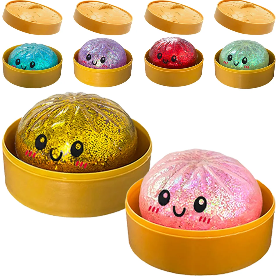 Heißer Glitzer-Dumpling-Squishy-Spielzeug-Überraschungsbox: Bunte Squishy-Sensorik-Fidget-Spielzeuge, Anti-Stress-Quetschbälle