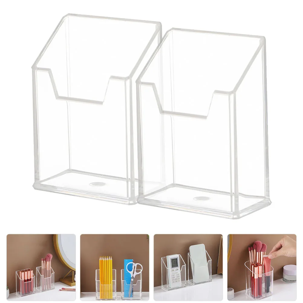 2 قطعة حامل أقلام أكريليك شفاف منظم تخزين سطح المكتب حاويات فرشاة للمكياج ملحقات مكتب المكتب #1