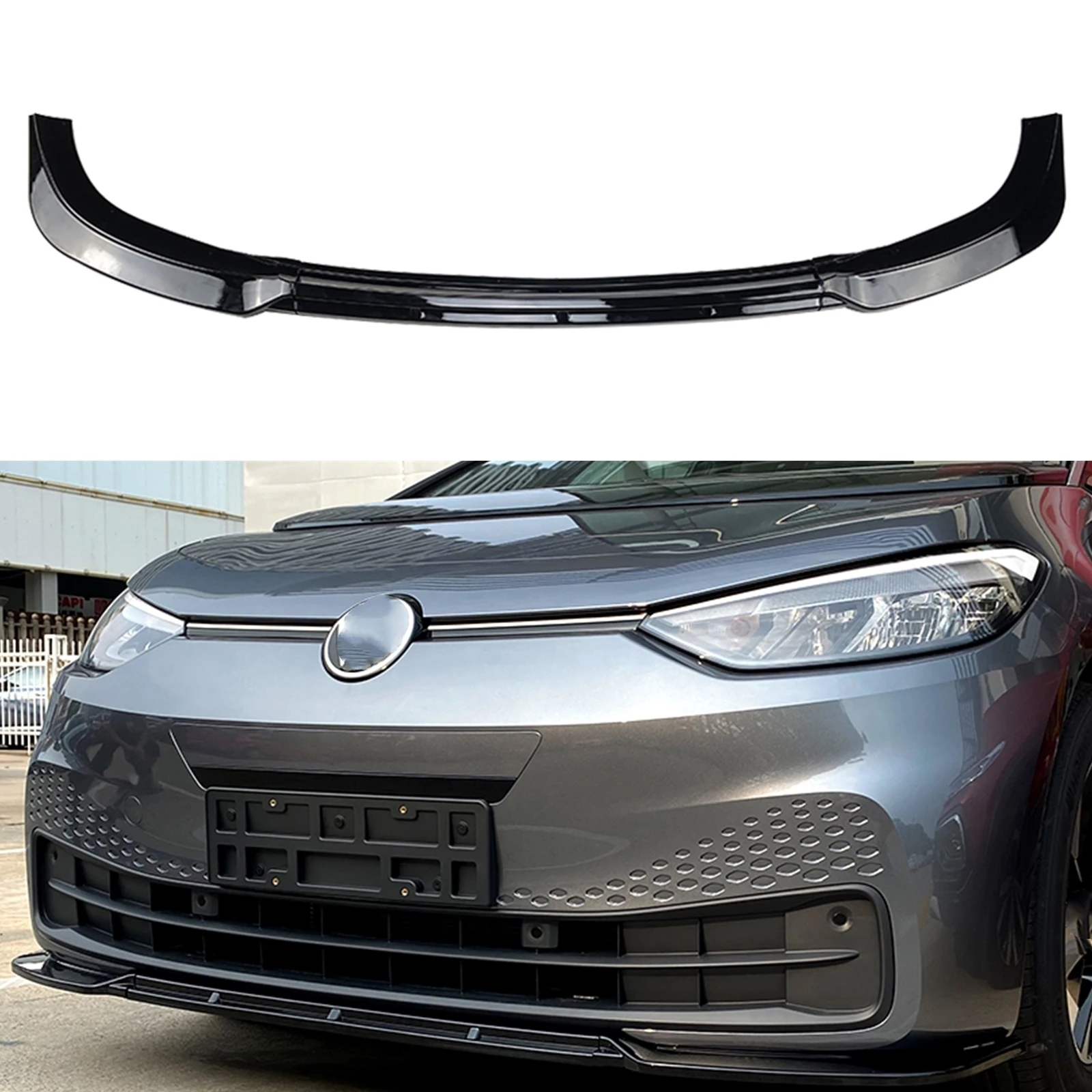 

Front Bumper Spoiler Lip For Volkswagen VW ID.3 2019-2022 Glossy Black/Carbon Fiber Look Lower Splitter Blade Protector Body Kit