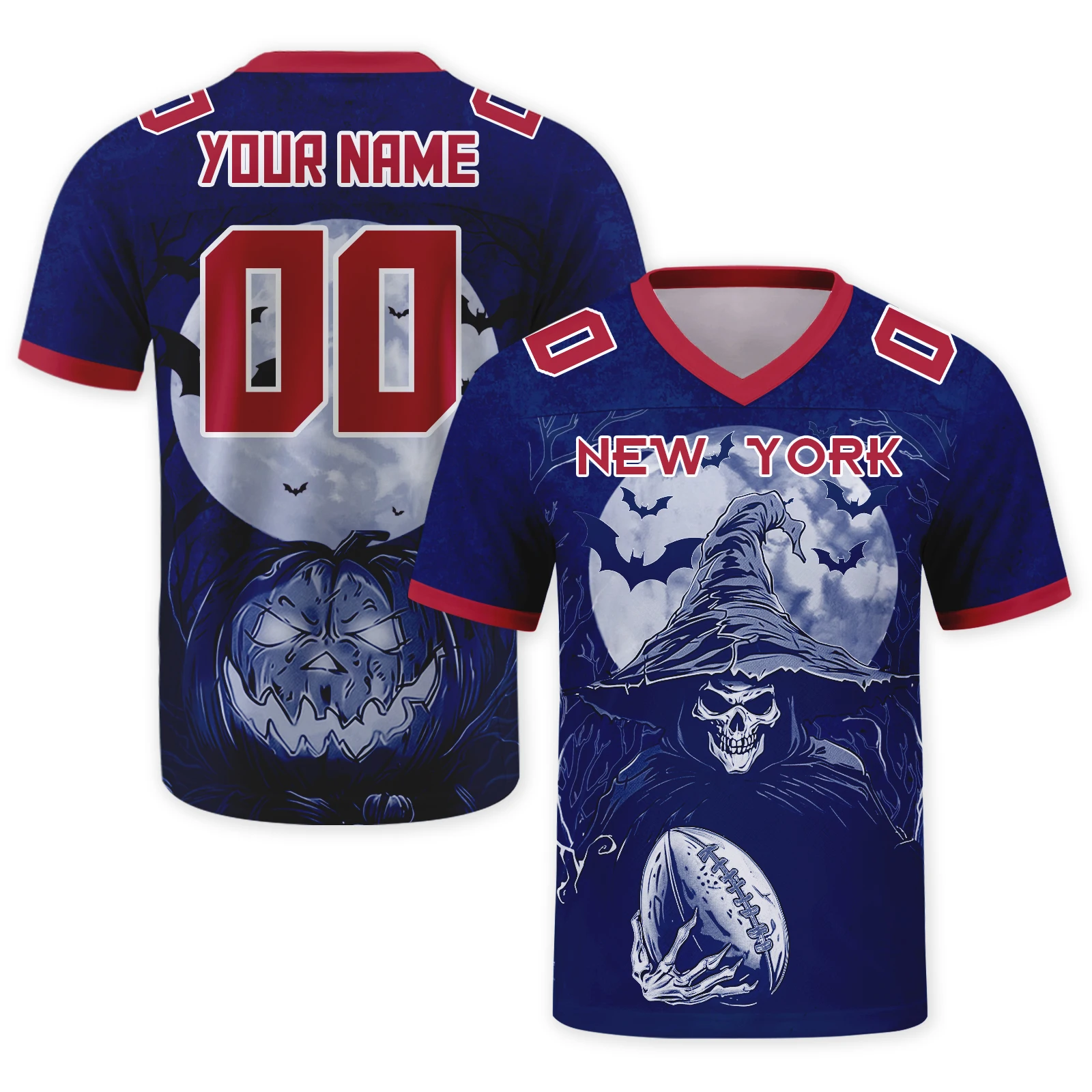 Custom New York City American Football Jersey, Personalized Halloween Skull Football Shirts Add Name & Number for Team Fans