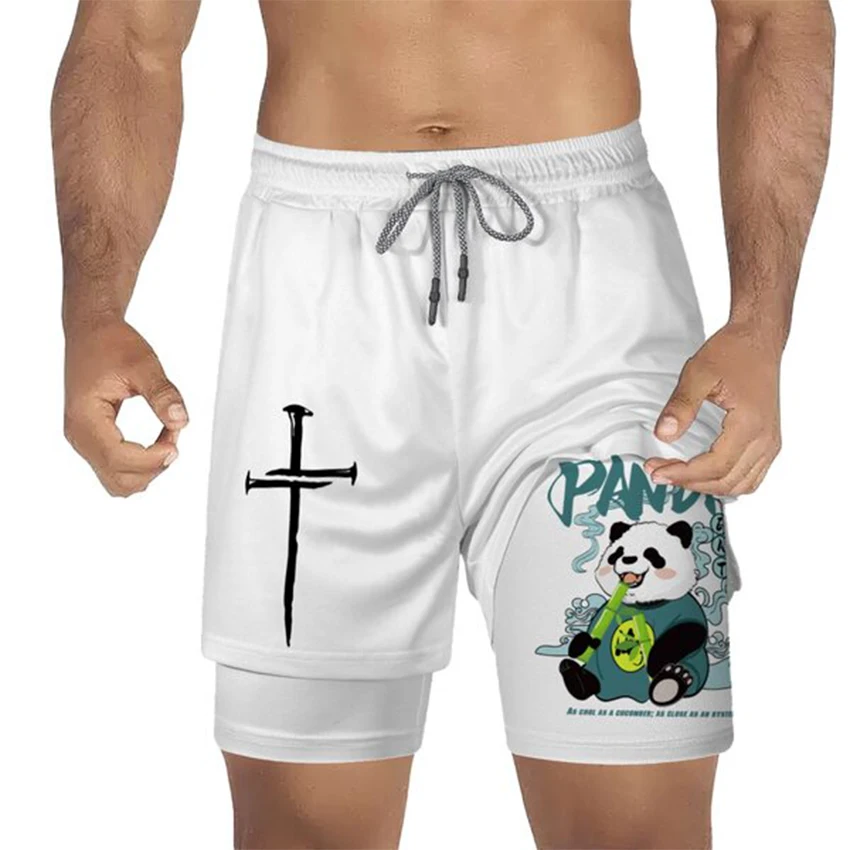 Giant Panda Summer Men Street Clothing Animation High-Waisted Oversized Breathable Gym Shorts Training Fitness Exercise Track Sh