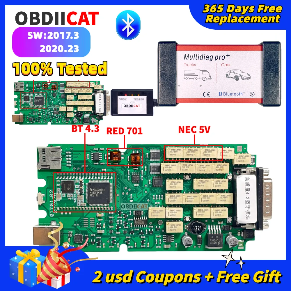 2020.23 newest+keygen!! OBDIICAT Multidiag TCS Pro A+ Single PCB BT NEC Relay Diagnostic Tool Auto Scanner for Car/Truck