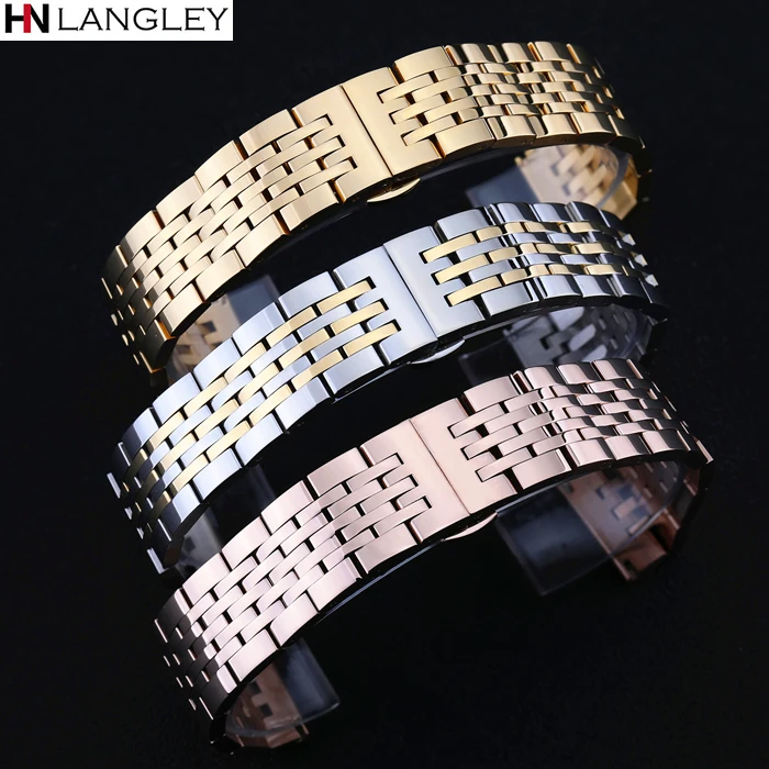 

T41 Watch Band Strap Solid Stainless Steel Bracelet Seven Beads Butterfly Buckle 12 13 14 15 16 17 18 19 20 21 22 23 24mm Bands