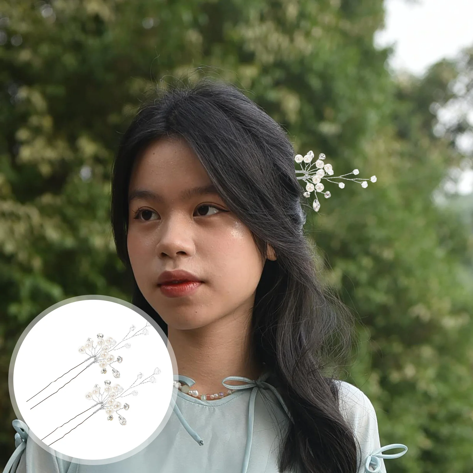 

2Pcs Pearl Crystal Bridal Hair Pins Elegant Wedding Accessories Vintage U-Shaped Clips Sparkly Rhinestone Hair Pieces for Prom