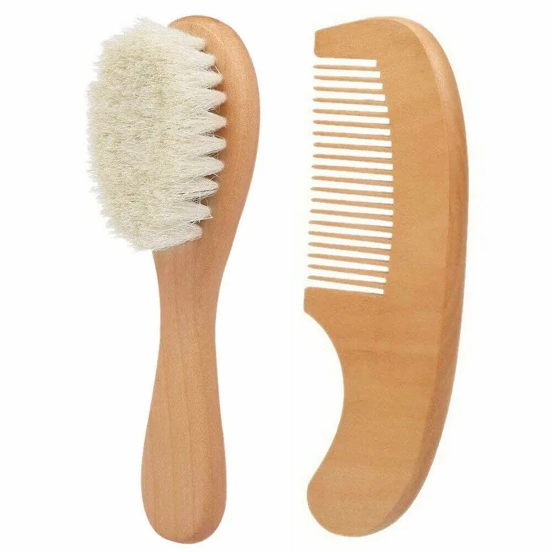 Newborn Baby Natural Wooden Boys Girls Soft Wool Hair Brush Head Comb Infant Head Massager Portable Bath Brush Comb for Kids