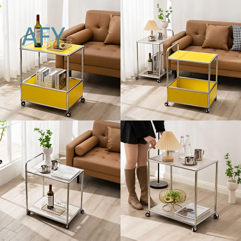 Minimalist Vintage Industrial Metal Modular Two-Tier Serving Cart for Kitchen Dining Room Home Use Nordic Style Side Table