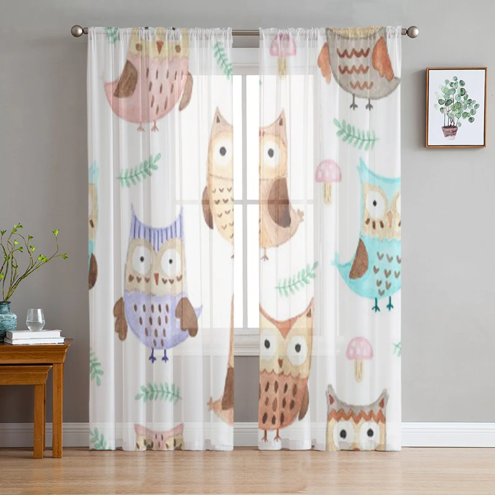 

Cute Owl Sheer Curtains For Living Room Modern Fashion Valance Curtains For Kitchen Tulle Curtains