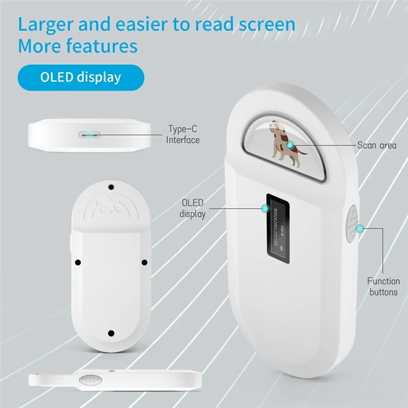 ABZZ-134,2 кГц RFID-считыватель, сканер микрочипов для домашних животных, портативный считыватель чипов для животных для идентификации номера животных