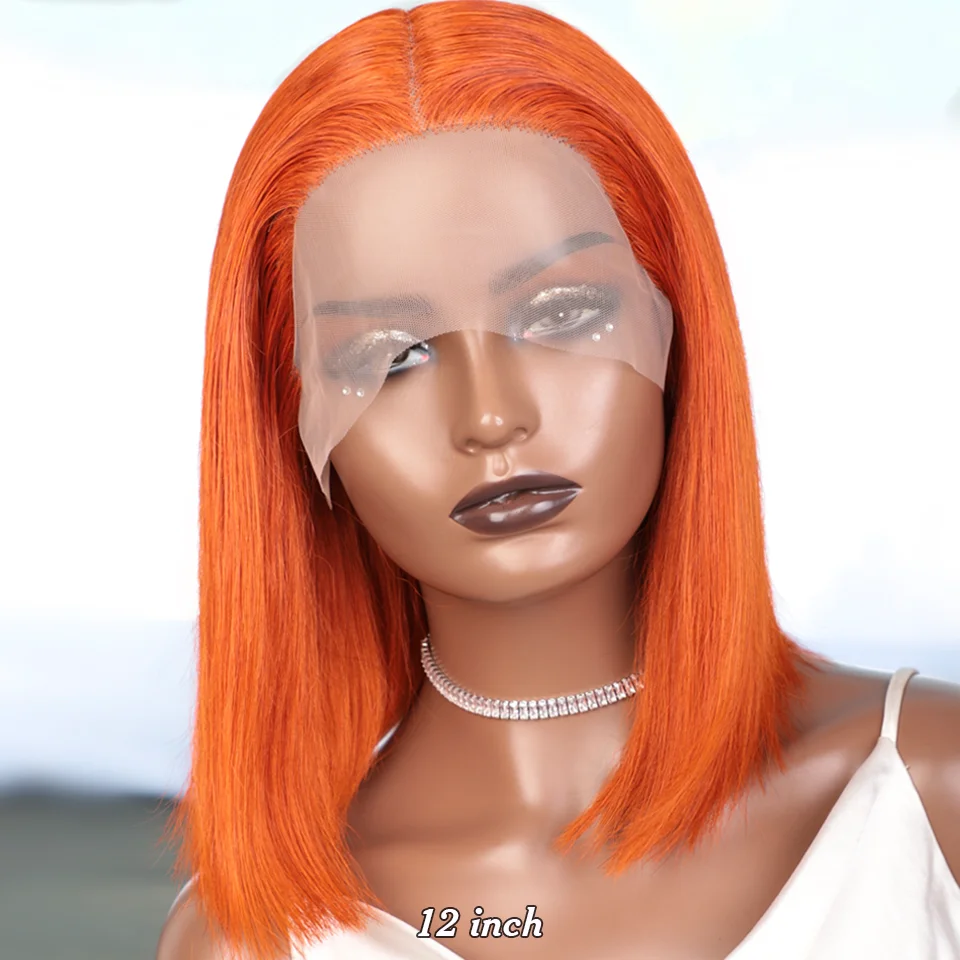 Ginger Orange Straight Bob Wig 13x6x1 Transparent Lace Wig Ginger Lace Front Human Hair Wigs For Women Highlight Wig Human Hair