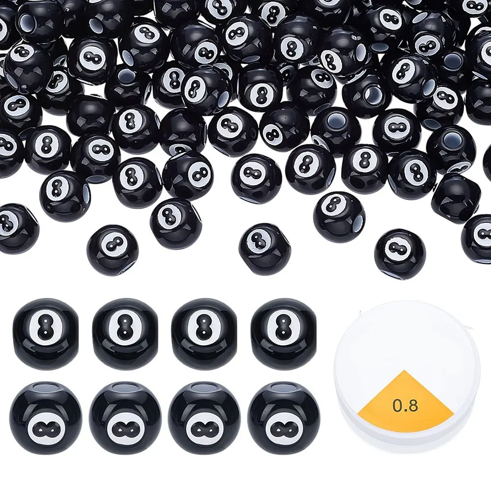 160Pcs Acrylic Billiards Beads Sports Ball Beads Round Spacer Bead with 2 Rolls Elastic Thread for Bracelets Necklaces Earrings