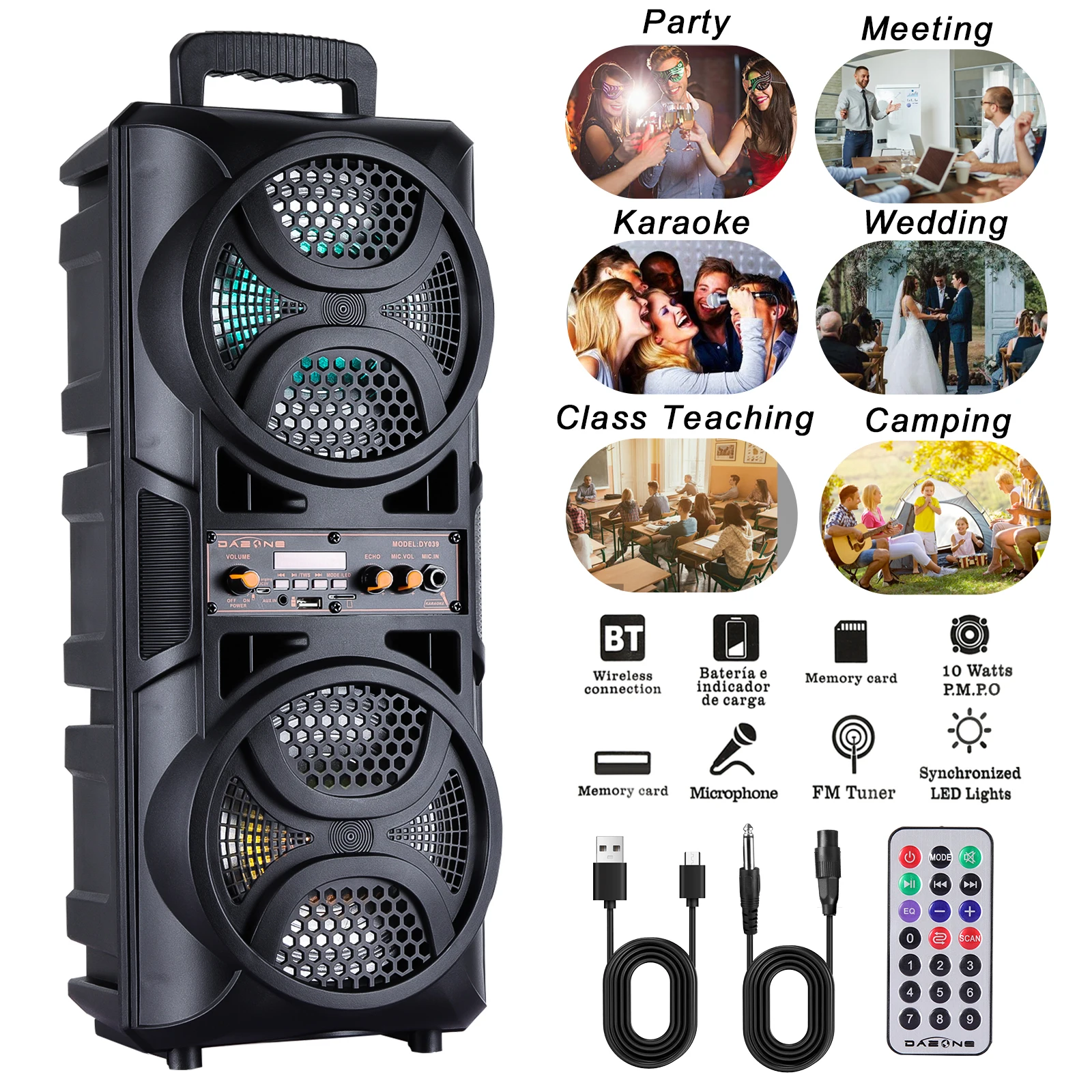 3000W Portable Bluetooth Speaker Subwoofer Heavy Bass Sound System DJ Party Home Outdoor Speakers & Microphone Remote LED Light