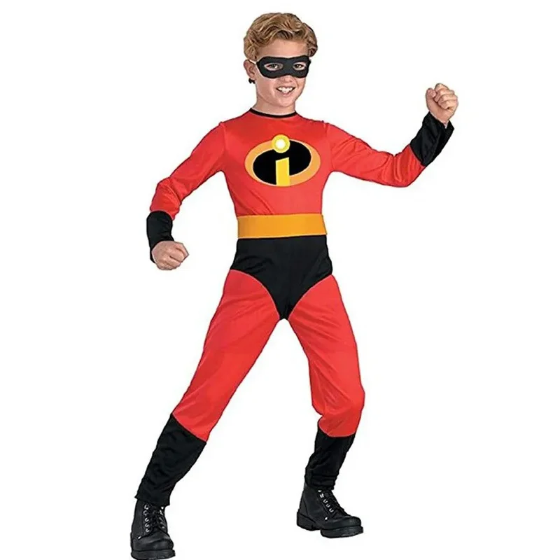 EE01 Kids The Incredibles Cosplay Costume Anime The Incredibles Red Jumpsuit Bodysuit Mask Full Set Halloween Costumes for BIo0！