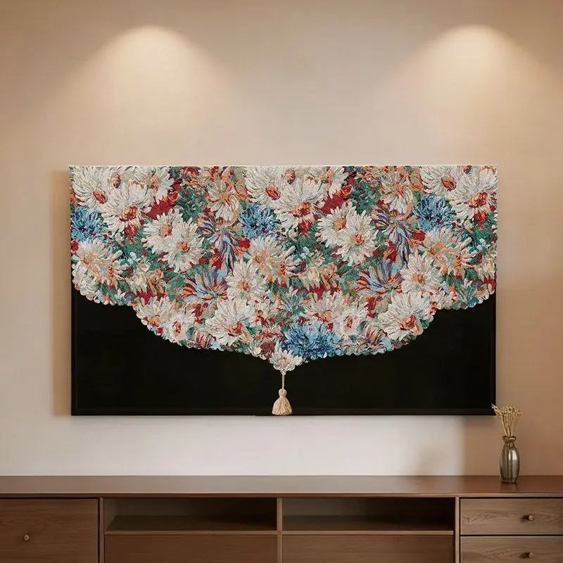 American Retro Oil Painting Style TV Dust Cover Cloth LCD TV Protector Decor Towel for Living Room Tabletop TV Decoration