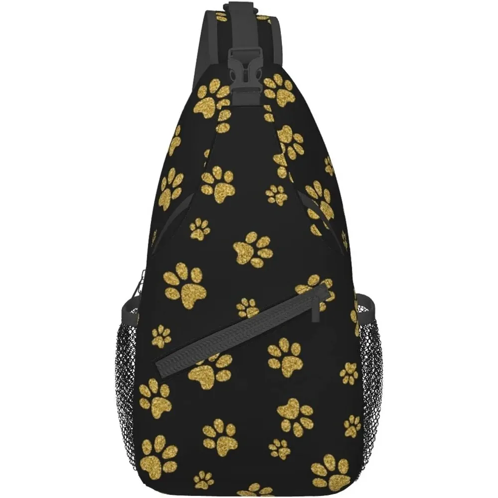 

Dog Paw Golden Glitter Art Lightweight Sling Bag Chest Bag Crossbody Shoulder Backpack Gym Sports Travel Hiking Daypack