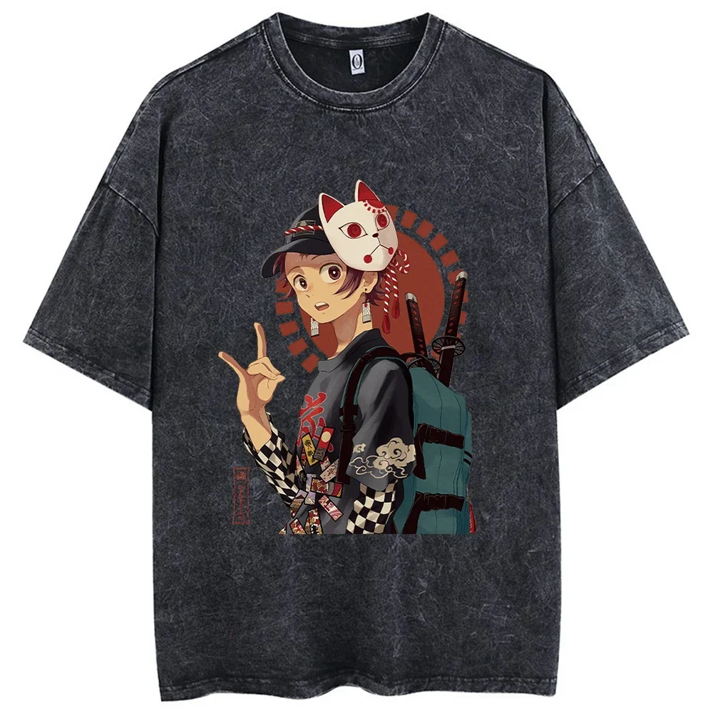 2026 Nieuwe Hot Anime Gedrukt Zuur Gewassen T-shirt 100% Katoen Streetwear Tops Vintage Manga Fashion Oversized Tees Unisex