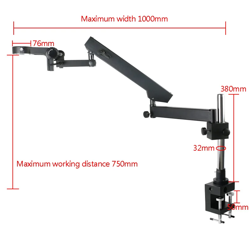 76mm Focus Holder Articulating Arm 32mm Pillar Clamp Microscope Stand For Lab Industrial Trinocular Binocular Stereo Microscope