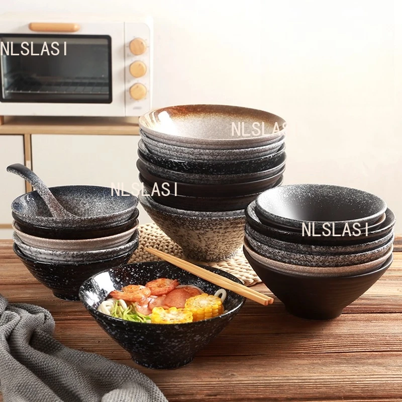 

Чаша для риса с грубой керамикой, бытовая японская миска для лапши Lamian, коммерческая бамбуковая миска для шляпы под глазурью, посуда для ресторана